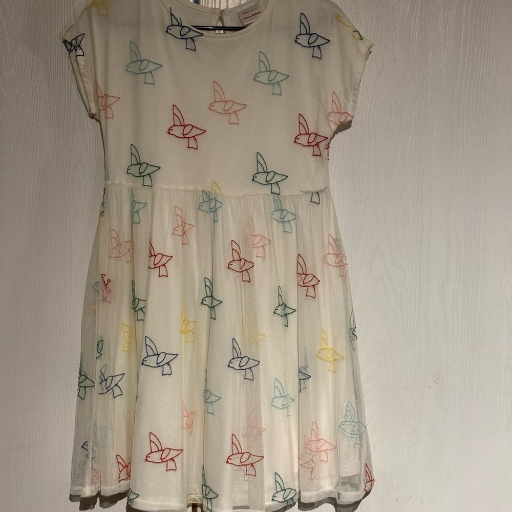 Hanna Andersson Cream and Pink Flutter Sleeve Sundress